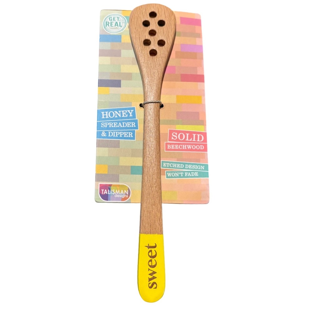 Talisman Designs‎ Beechwood Honey Spreader & Dipper Sweet Etched Wood 7" New